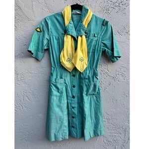 Vintage 50s 60s Girl Scouts Green Uniform Dress Patches Socks Neckerchief